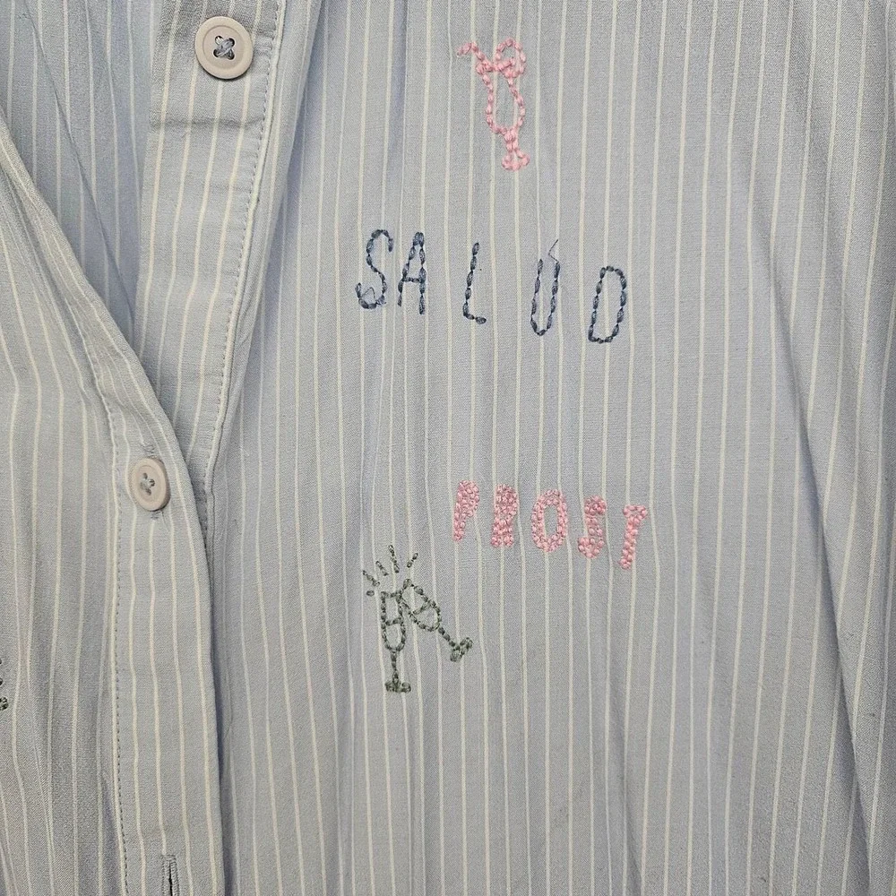 Jasmine + Ginger Blue & White Striped Button Up Sleep Shirt
